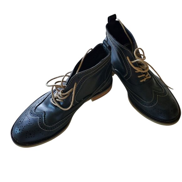 Swear Charlotte 6 made in Portugal Leather Ankle Boot Navy Blue Wing Tip Size 41 - Picture 3 of 11